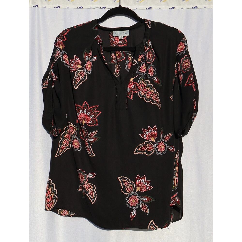 Meera Lane Floral Blouse V-neck short sleeves Plus Size 2X
